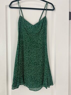 Reformation Emerald Green Slip Dress with White Polka Dots Size 8